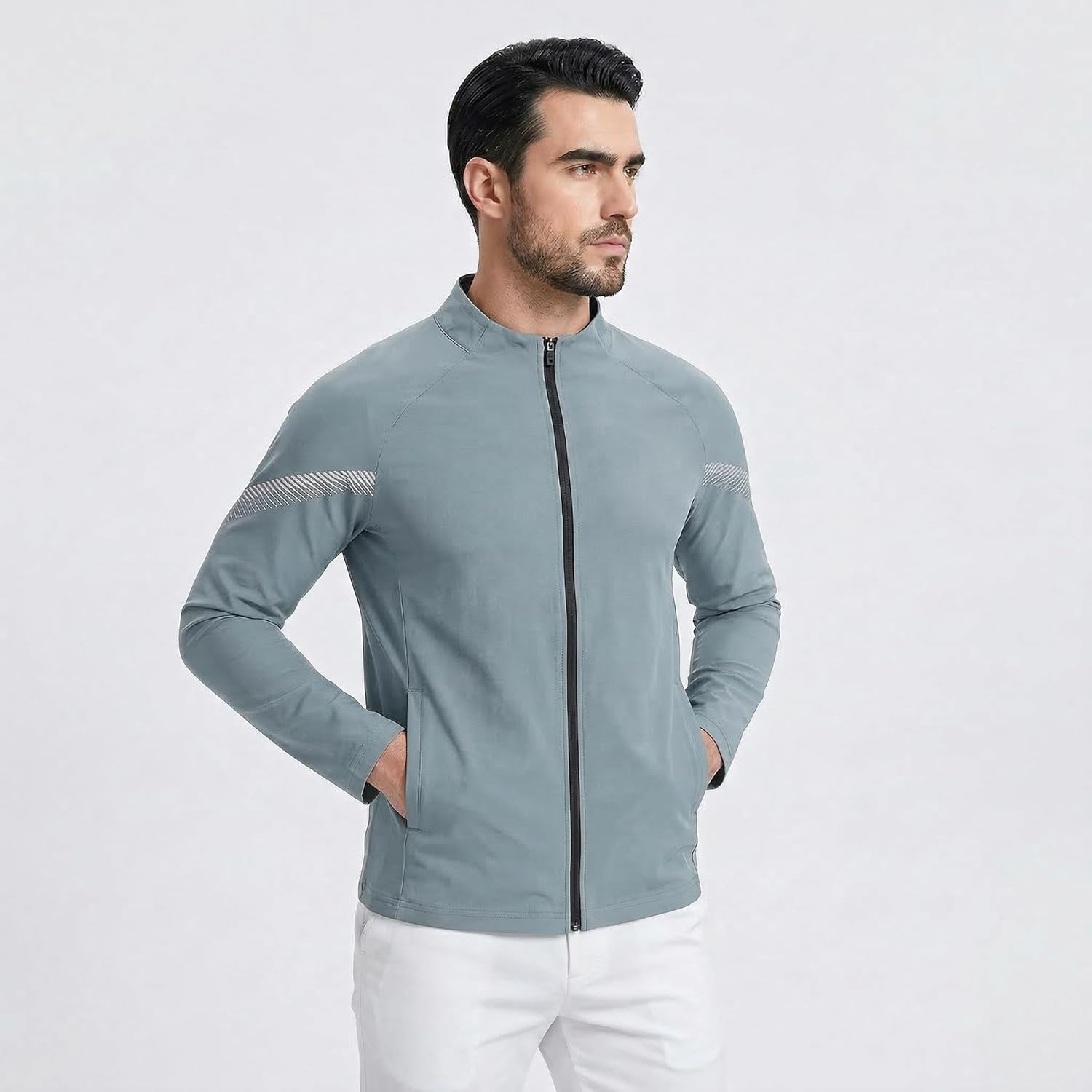 YOUTHUP Men's Running Jacket Long Sleeve Athletic Jacket Full Zip Reflective Workout Windproof with Pockets(XS-XL)