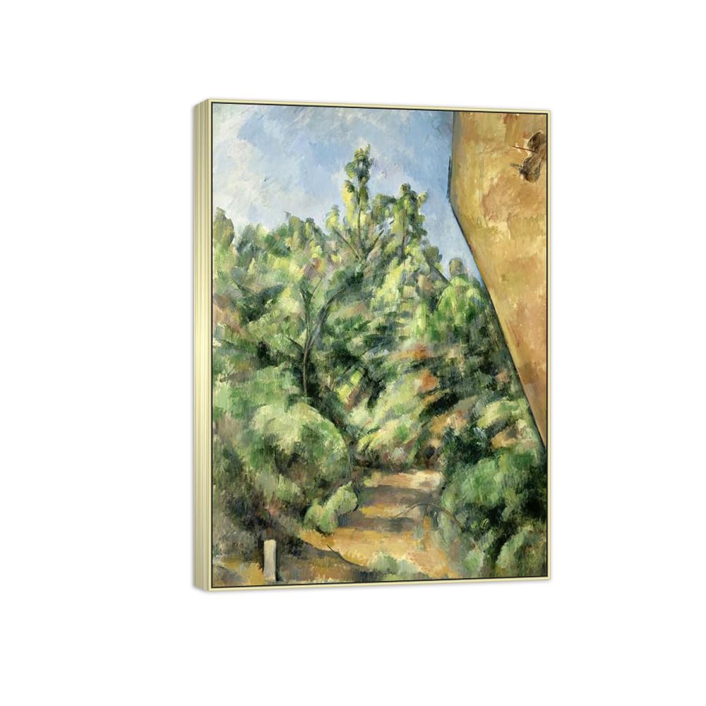 SDYSKKUG Canvas Wall Art Picture Decor Red Rock by Paul Cezanne 115x80cm Silver Frame