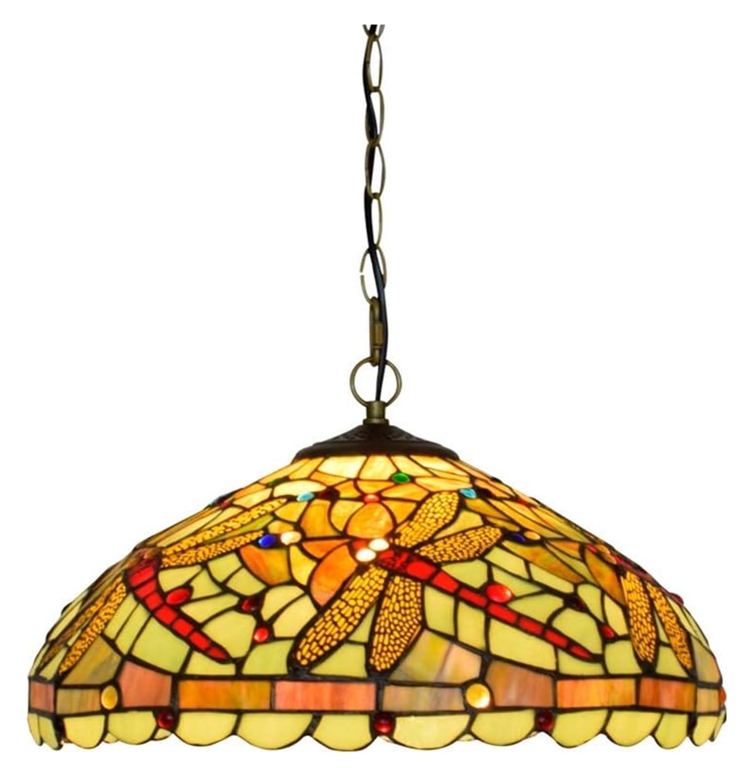 HPTHLY Ceiling Lamp Ceiling Stained Glass Chandelier Dia 40Cm Tiffany Style Green Dragonfly Stained Glass Ceiling Pendent Lamp American Retro Bedroom Restaurant Bar Li