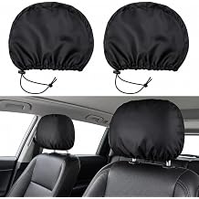 2pcs Headrest Covers for Cars - Universal Adjustable Vehicle Headrest Protector for Hair Oil, Sweat & Dirt, Black Car Seat Headrest Cover