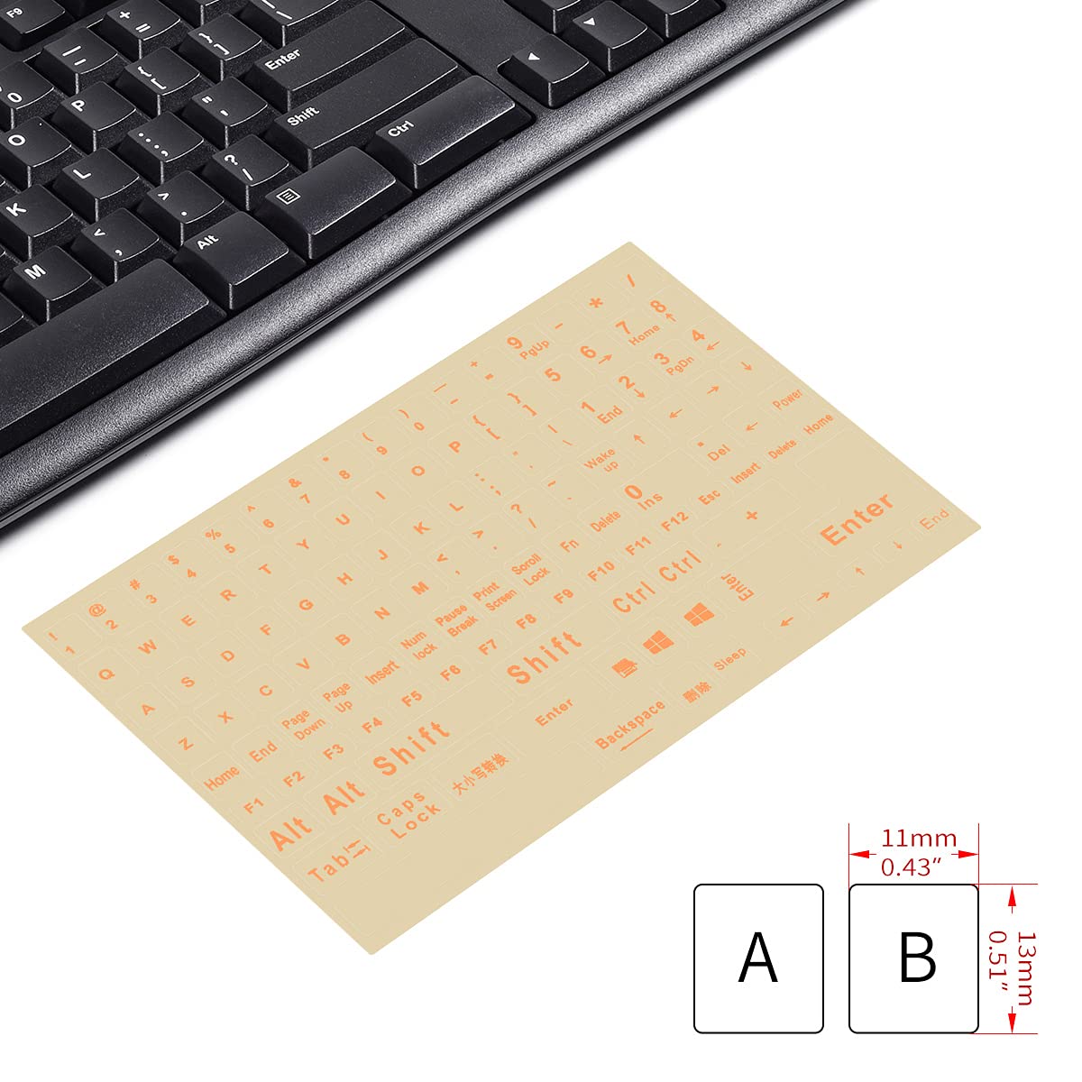 Adesivi universali per tastiera inglese, sostituzione completa di fondo trasparente inglese con grande arancione lettering tastiera adesivi per PC laptop computer desktop notebook tastiere