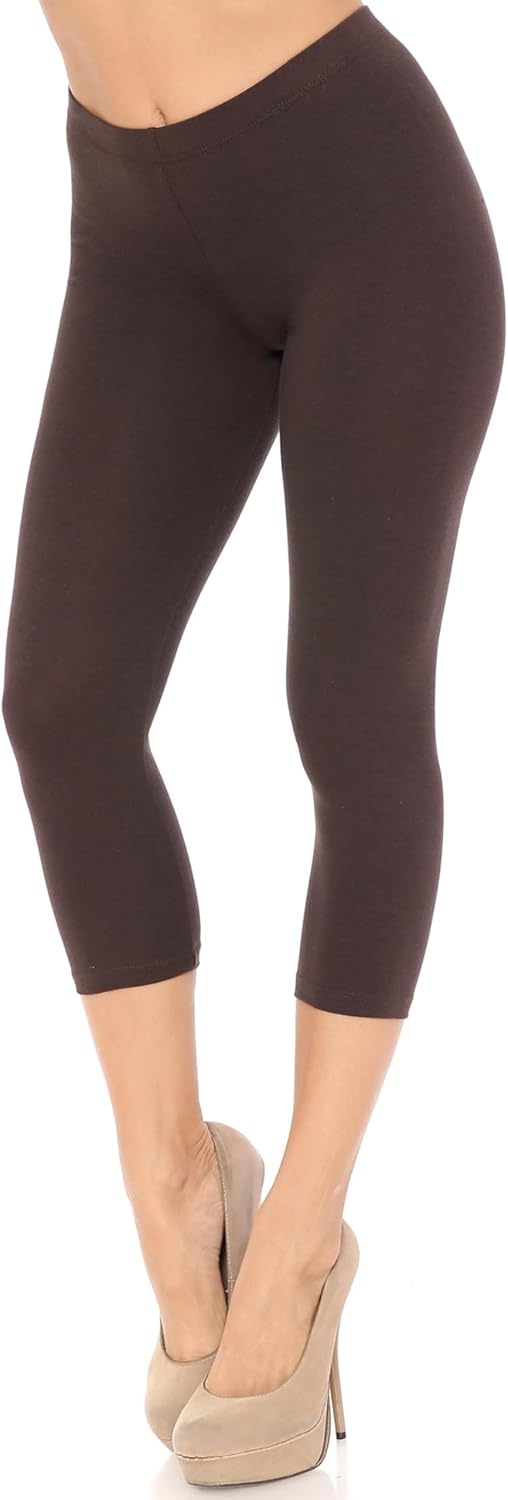 Made in The USA - Skin Smoothing Solid Basic Cotton Capri Leggings - Image 3