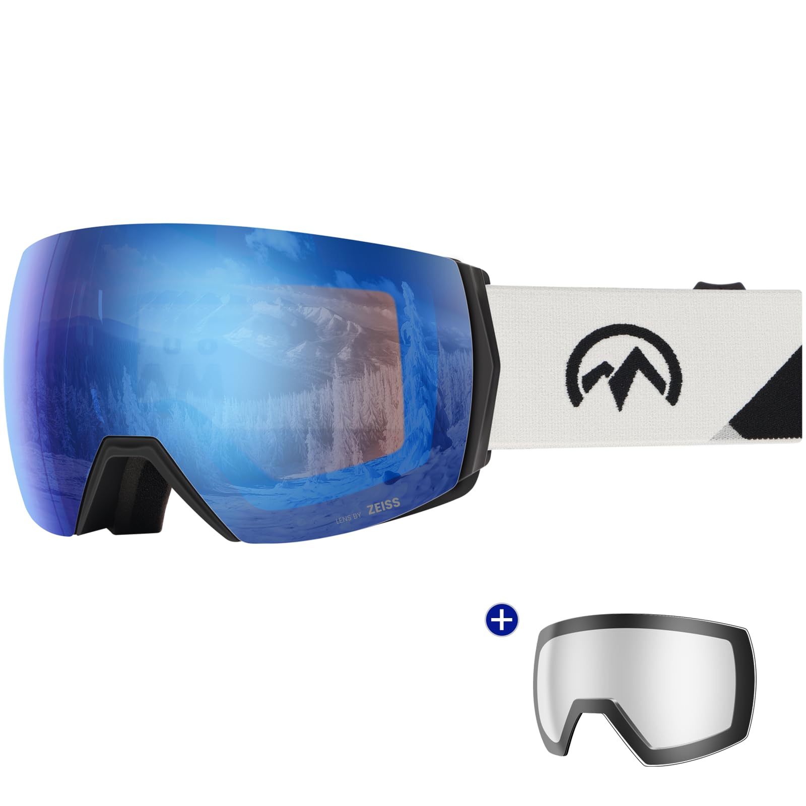 OutdoorMaster Ultra Ski Goggles Lens by ZEISS, OTG Snowboard Goggles Anti-fog Wide View, Interchangeable Lens, Snow Goggles