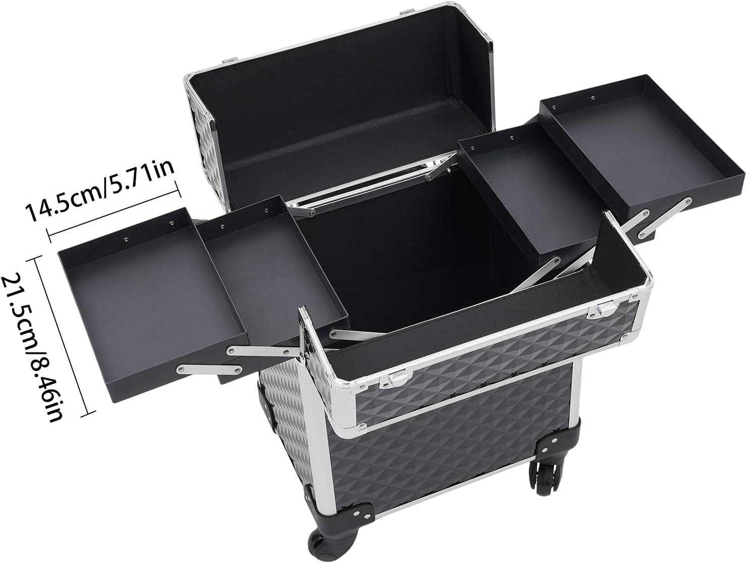Makeup Case, Rectangular Travel Makeup Trolley Cosmetic Case with 2 Keys, Large Storage, 13.39*9.45*16.14In