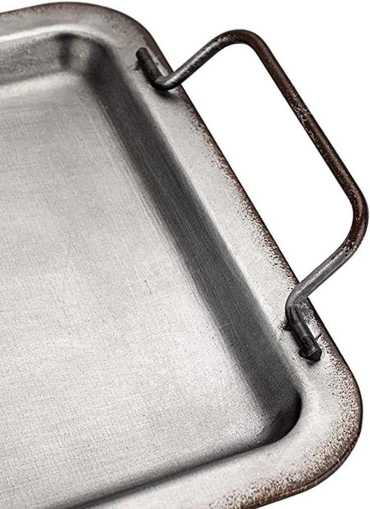 FMURY European Retro Square Iron Plate with Handles Metal Vintage Bread Tray Home Decoration Garden Restaurant Table Photographing
