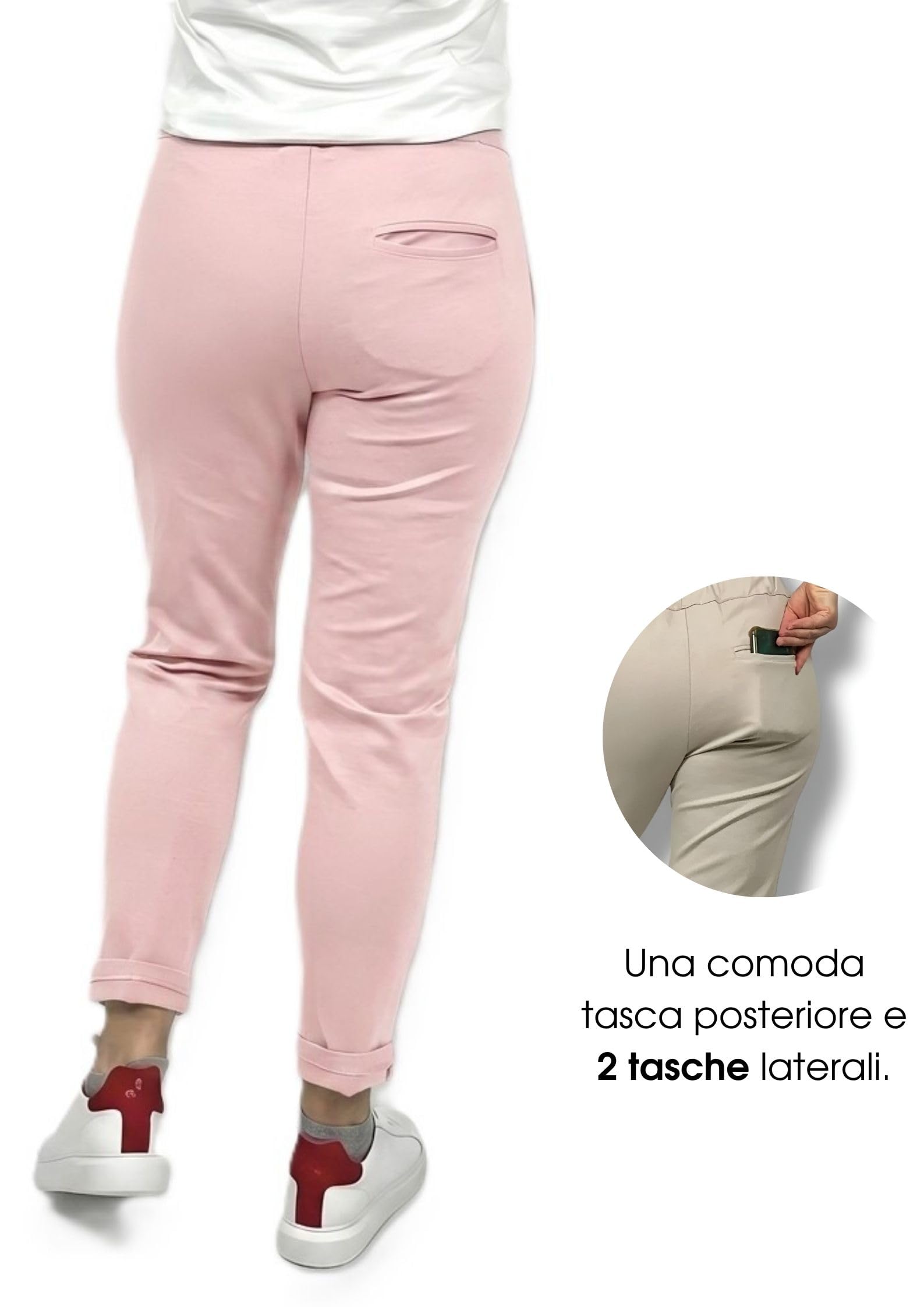 Eleganckie spodnie do biegania chinosy damskie - rozciągliwe spodnie chinosy do sportowego biznesu, do noszenia w czasie wolnym, z wysokim stanem, z gumowym ściągaczem
