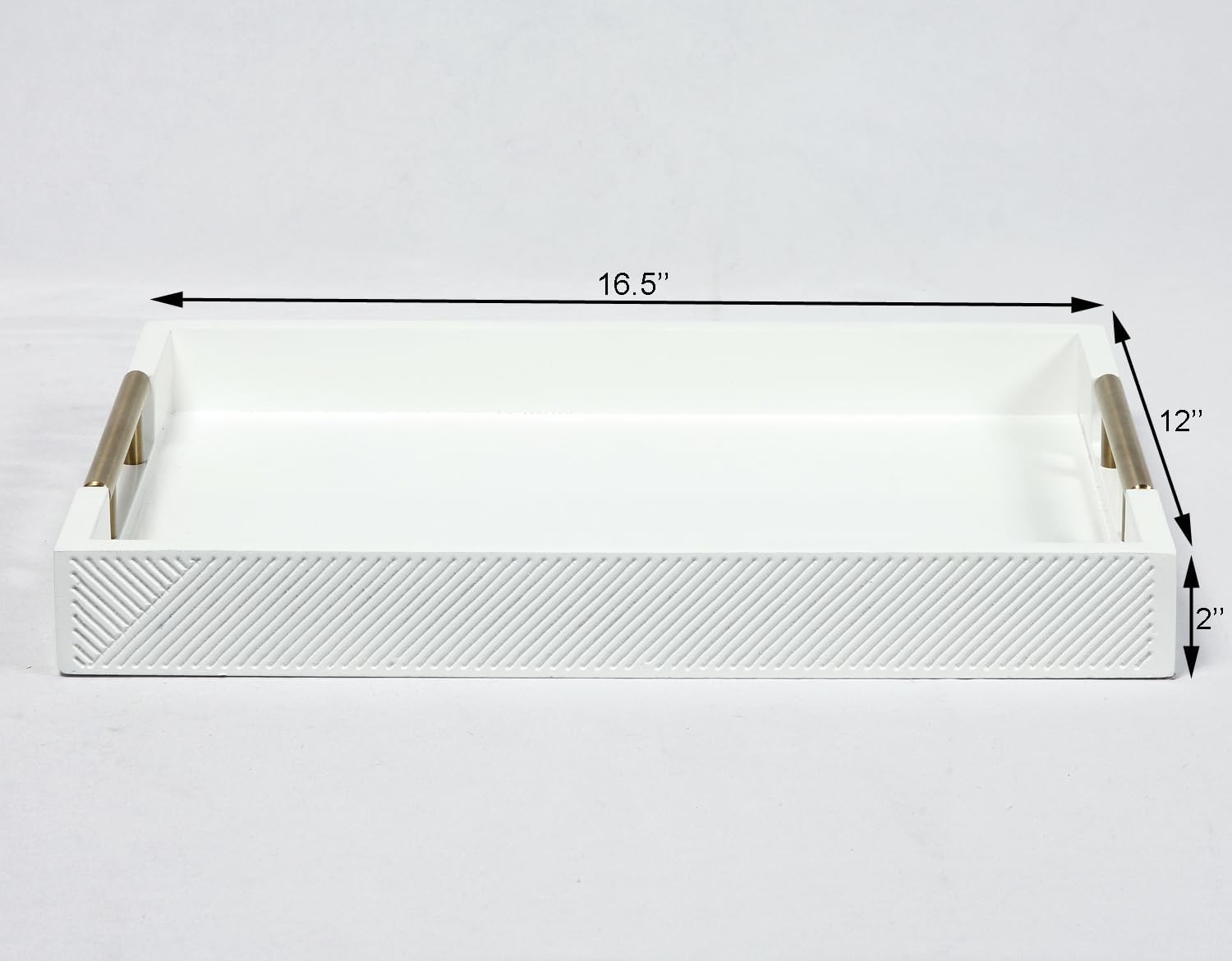 Serving Tray with Polished Metal Handles, 16.5''x12'' Rectangle Coffee Table Tray, Modern Decorative Tray, Large Ottoman Tray, Perfect for Storage and Display (White) - Image 3