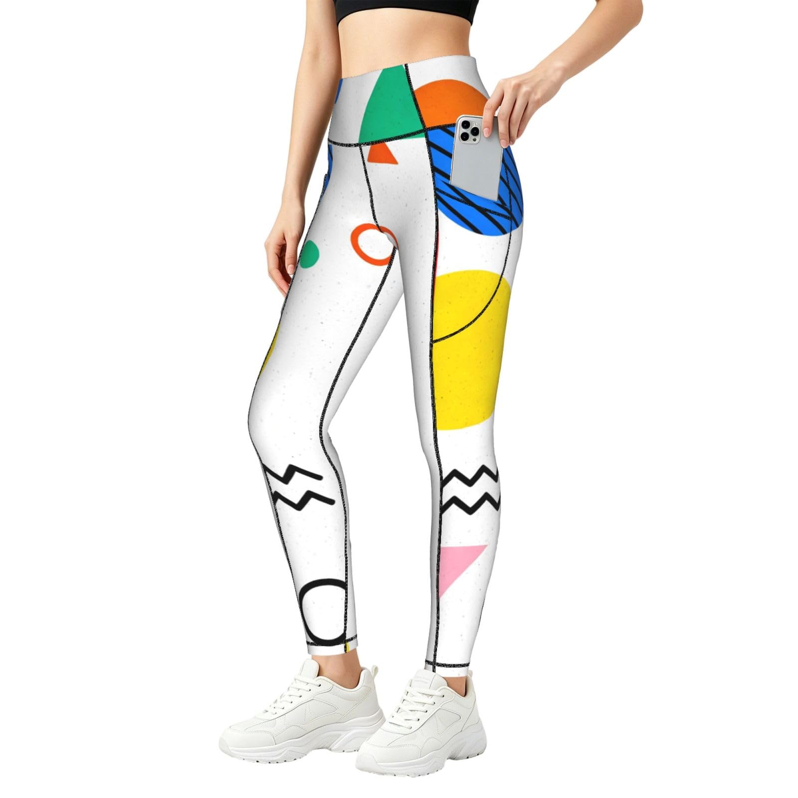 Legginsy treningowe z nadrukiem z wysokim stanem, damskie kieszenie boczne