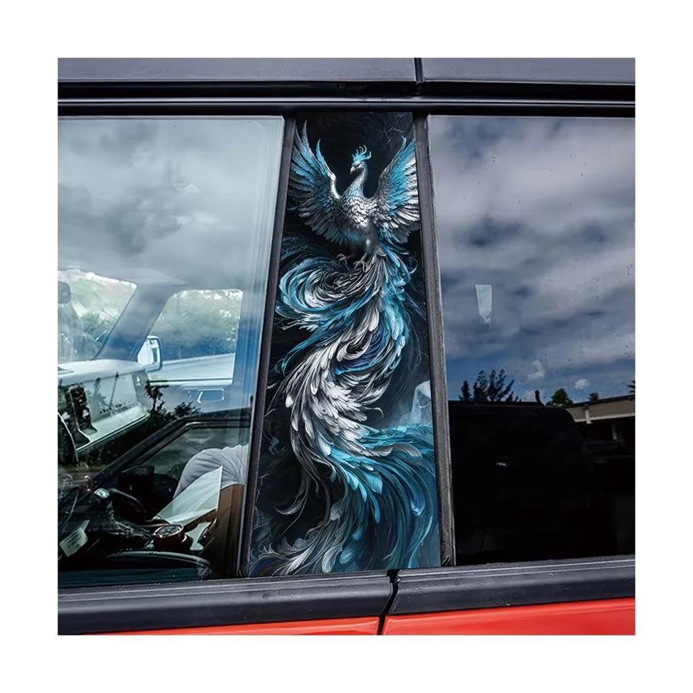 Bertdcx One Color 2Pcs Car Center Pillar Window Film Ice Flame Phoenix Glossy Protective Polyethylene Auto Parts