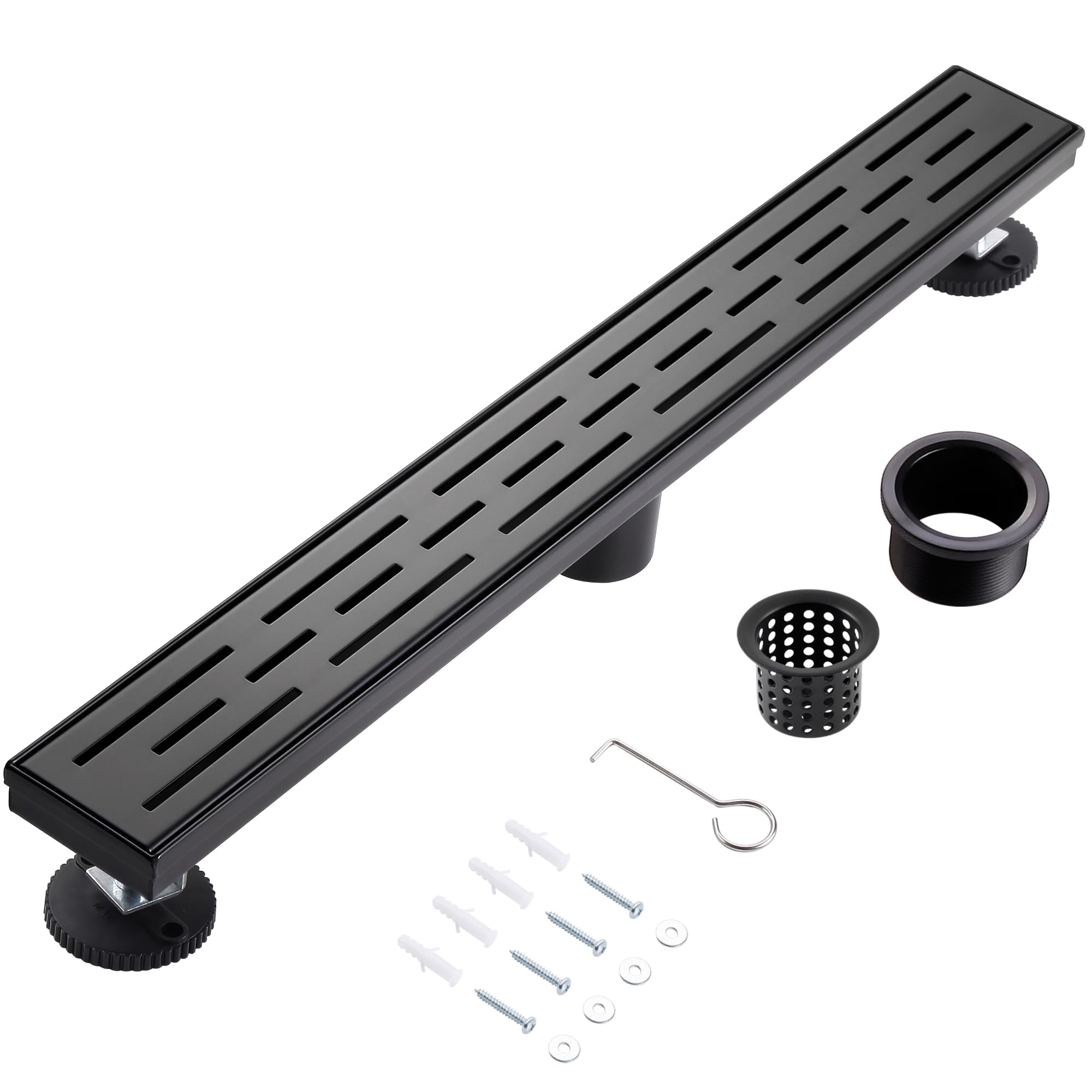 24 Inch Linear Shower Drain, Matte Black Shower Drain,Removable Grate, 304 Stainless Steel, Easy to Install and Clean for Bathrooms (Drain Base Not Included), LSD-01A-24B