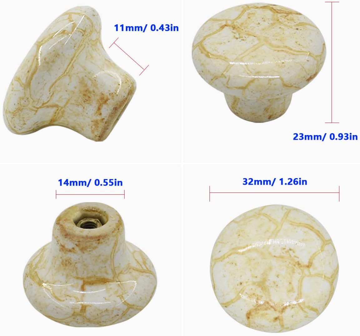 10 Pack 1.2" Ceramic Knobs Door Handle Cabinet Drawer Marble Finish Cupboard Pull for Cupboards, Wardrobe, Drawer, Dresser, Chest