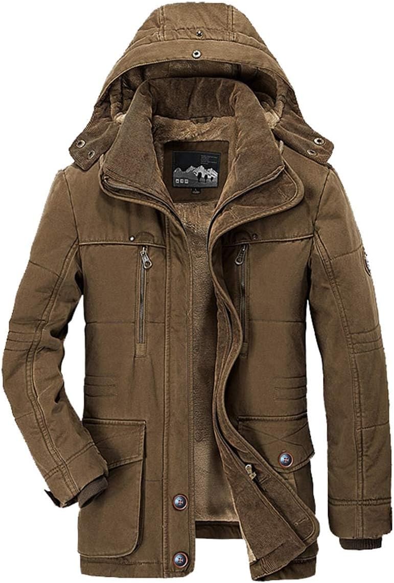 PRIJOUHE Men's Winter Coats Down Jackets Outerwear Long Cotton Coat Men Thick Warm Fur Jacket Coat Overcoat
