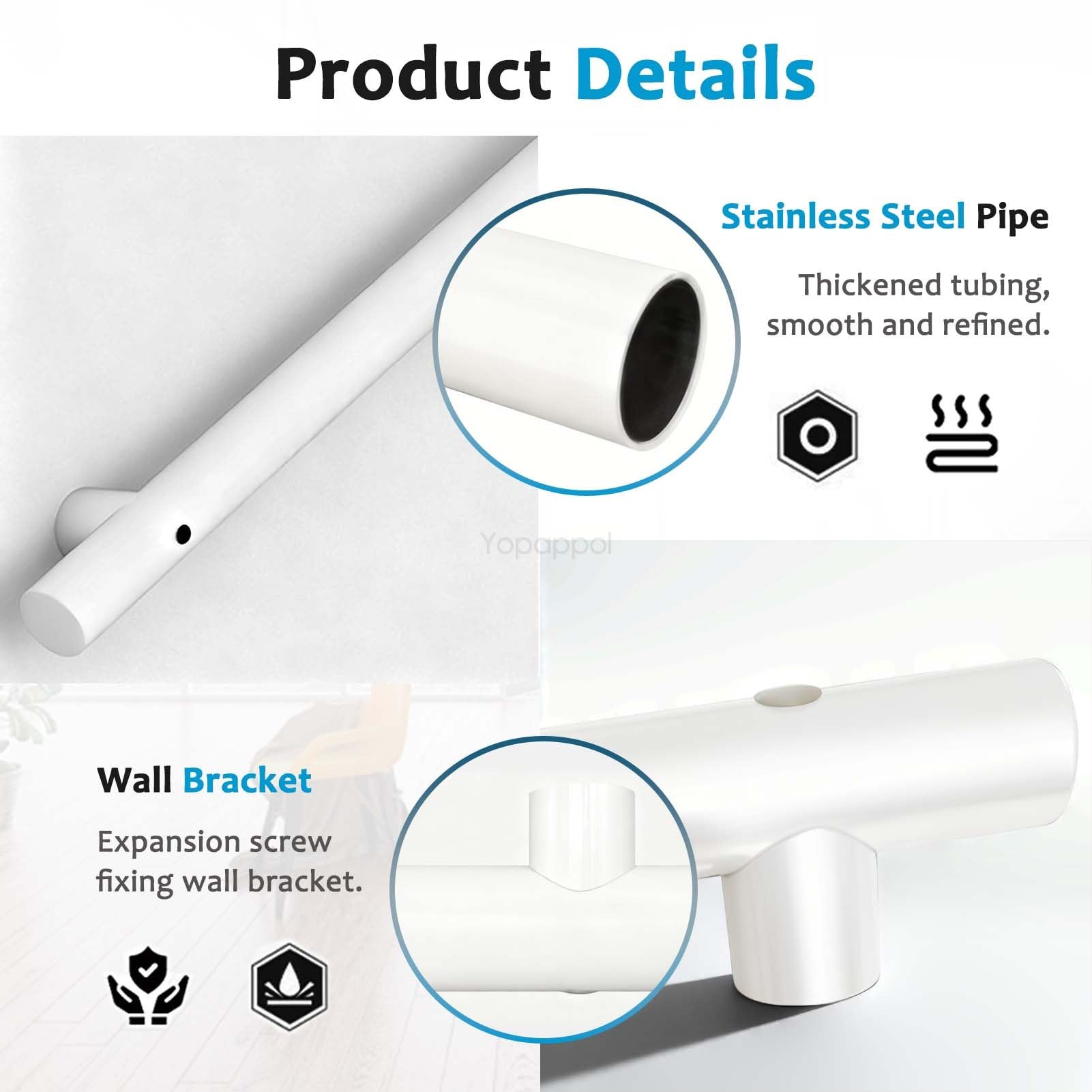 Kit di Supporto per corrimano per Scale in Acciaio Inox da 1, 2, 3, 4, 5, 6 Metri, Barra di Sicurezza per Scale a Muro, corridoio, Villa, Edificio, Loft (90 cm)