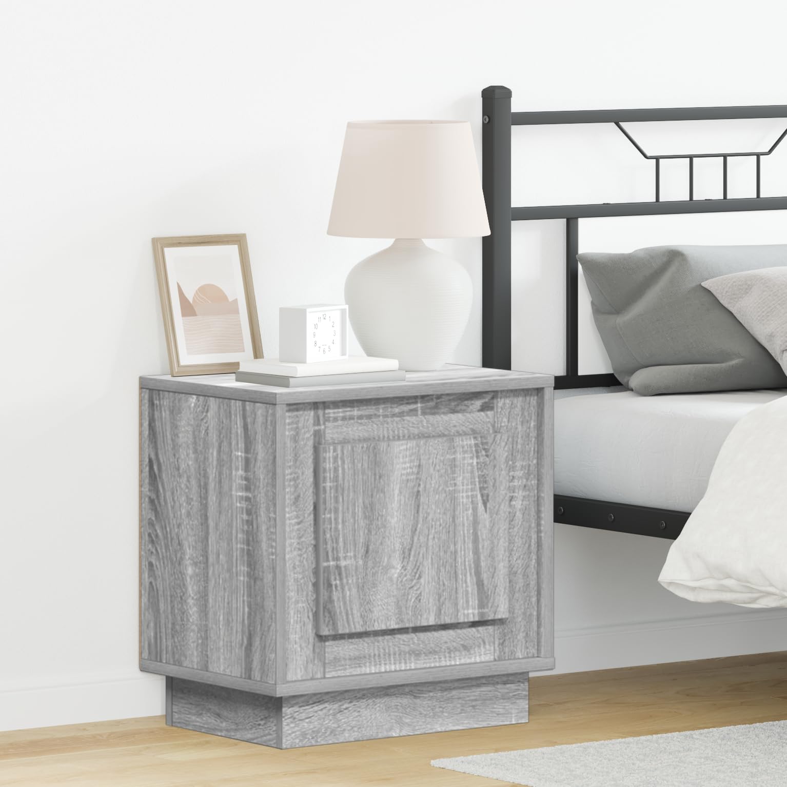 Juego de 2 mesitas de noche con luces LED, gris Sonoma, 44 x 34,5 x 45 cm, con cajones, para dormitorio, salón