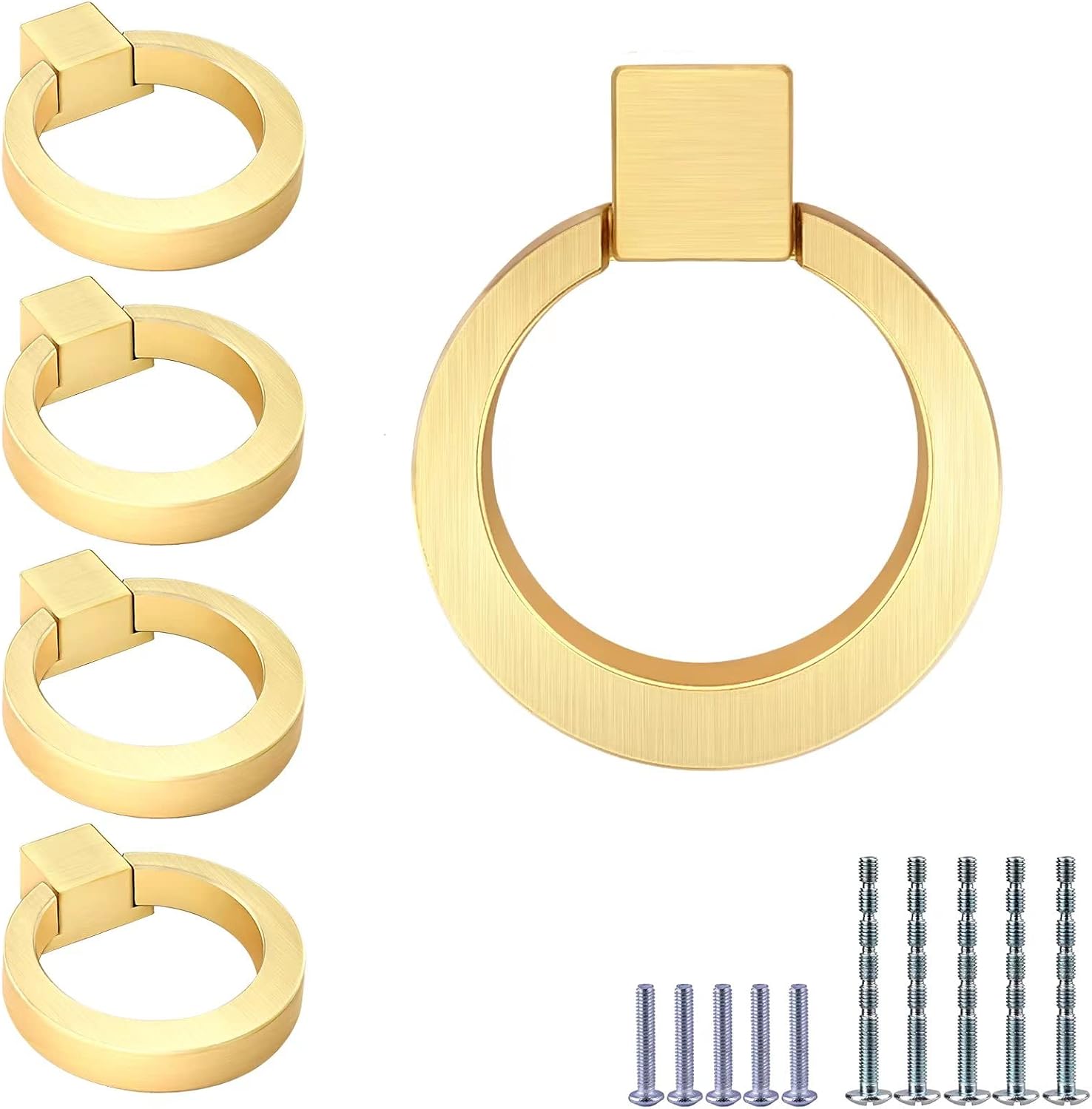 IAFVKAI 4 Pack Cabinet Knobs Zinc Alloy Drawer Pull Ring Brushed Brass Round Cabinet Kitchen Handle Gold Door Knob for Kitchen Cupboard Bedroom Dresser