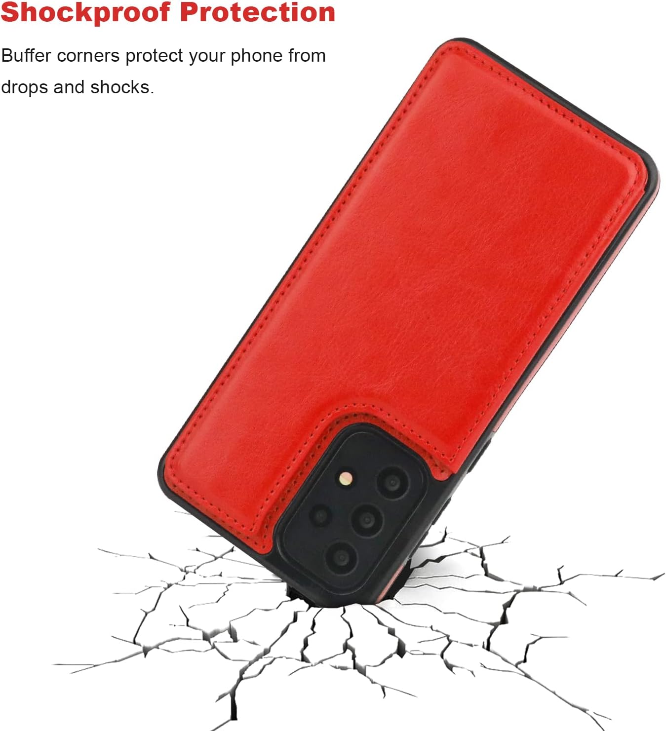 ONETOP Compatible with Samsung Galaxy A53 Wallet Case with Card Holder, PU Leather Kickstand Card Slots Case, Double Magnetic Clasp and Durable Shockproof Cover 5G 6.5 Inch(Red)