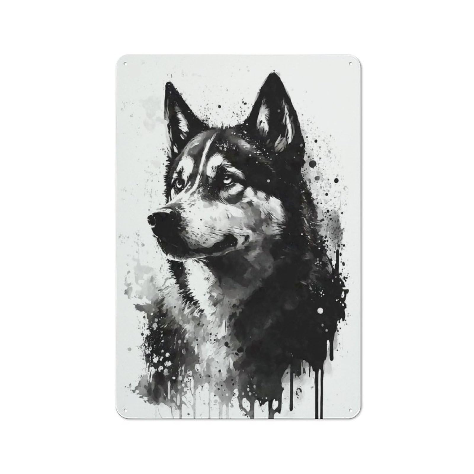 Junmoney Siberian Husky Black Ink Tin Wall Plaque 30X20cm With For Home Office Or Studio, Gift Idea At Christmas For Creative Workspace Decorators