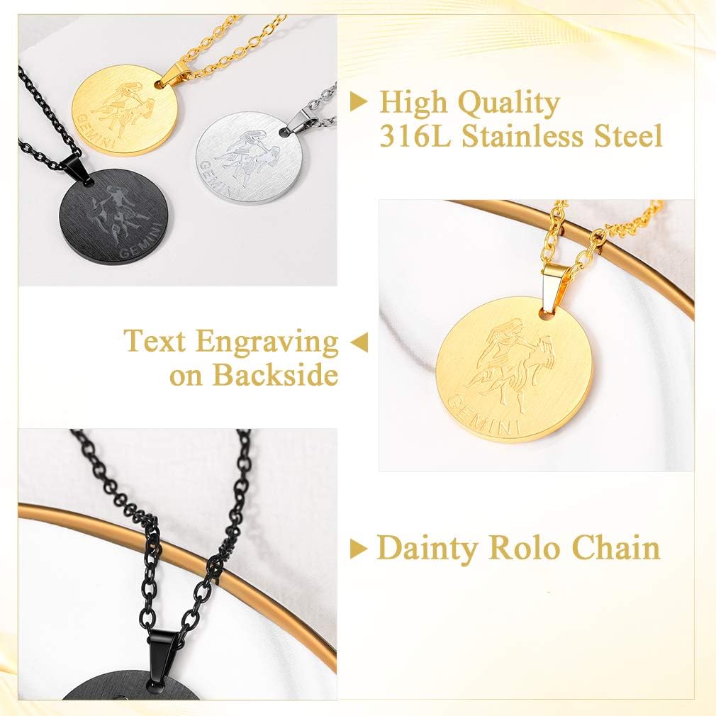 Custom4U Gold Zodiac Sign Necklaces for Woman Girls Constellation Jewellery Gemini Birthday Jewelry Gift, 01-coin gold - Image 4