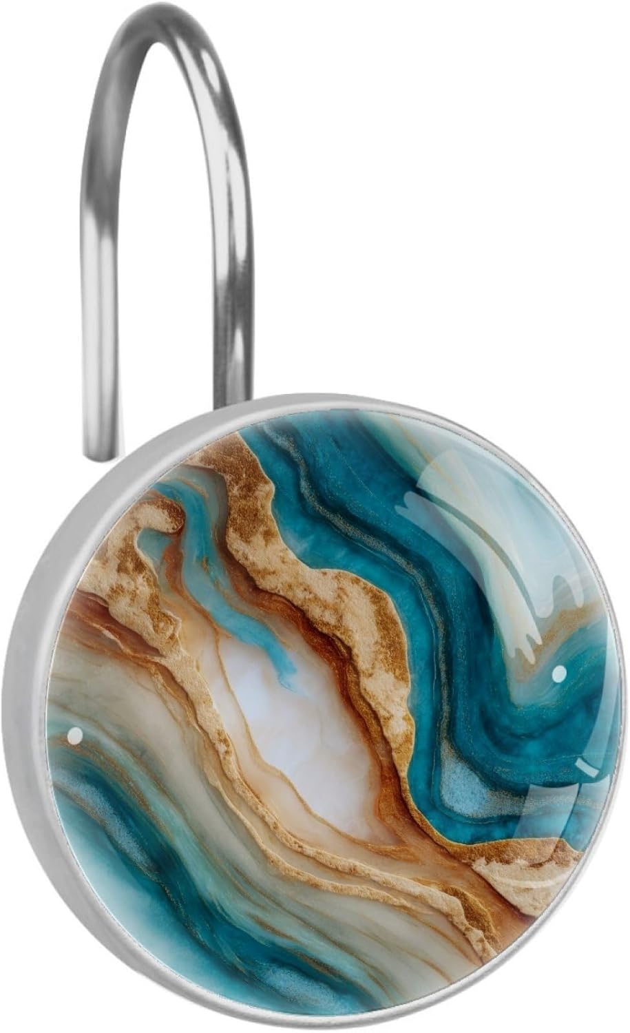 Set of 12 Glass Shower Curtain Hooks, Stainless Steel Shower Hangers for Bathroom, Rustproof Decorative Shower Rings for Bedroom Living Room Shower Curtain Rod (Ocean Dolphin Print)