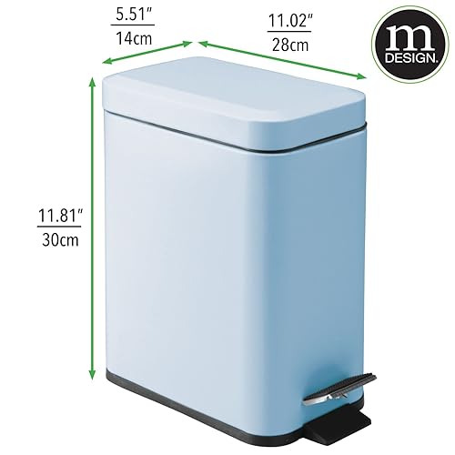Miniatura 121 de mDesign - Cubo de basura de 1,3 galones de perfil delgado con escalón de metal, papelera, contenedor de basura, baño, tocador, dormitorio, cocina,