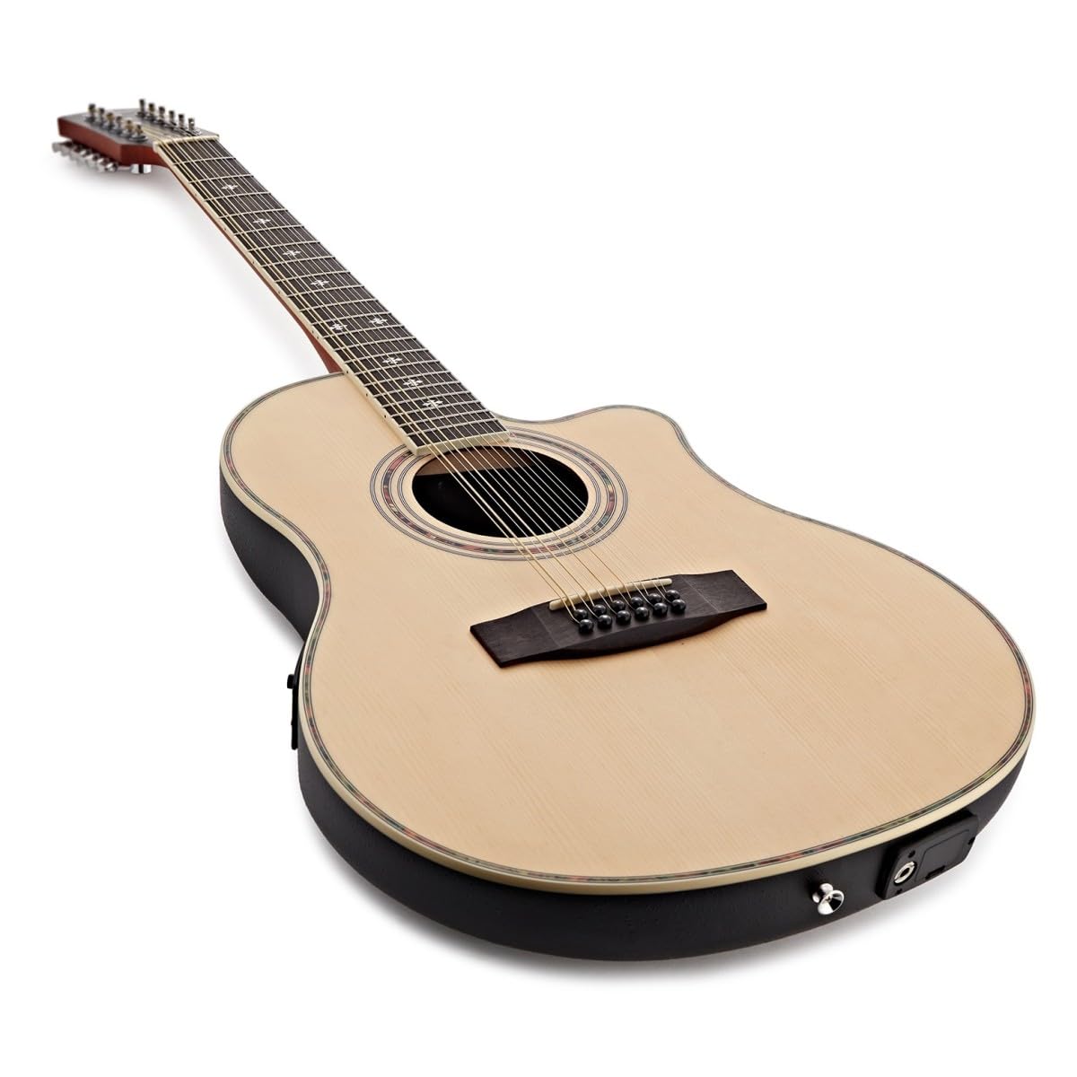 12 String Roundback Guitar by Gear4music Natural | Accordatore e controlli tono integrati, corpo ABS roundback per comfort e proiezione, suono iconico 12 corde