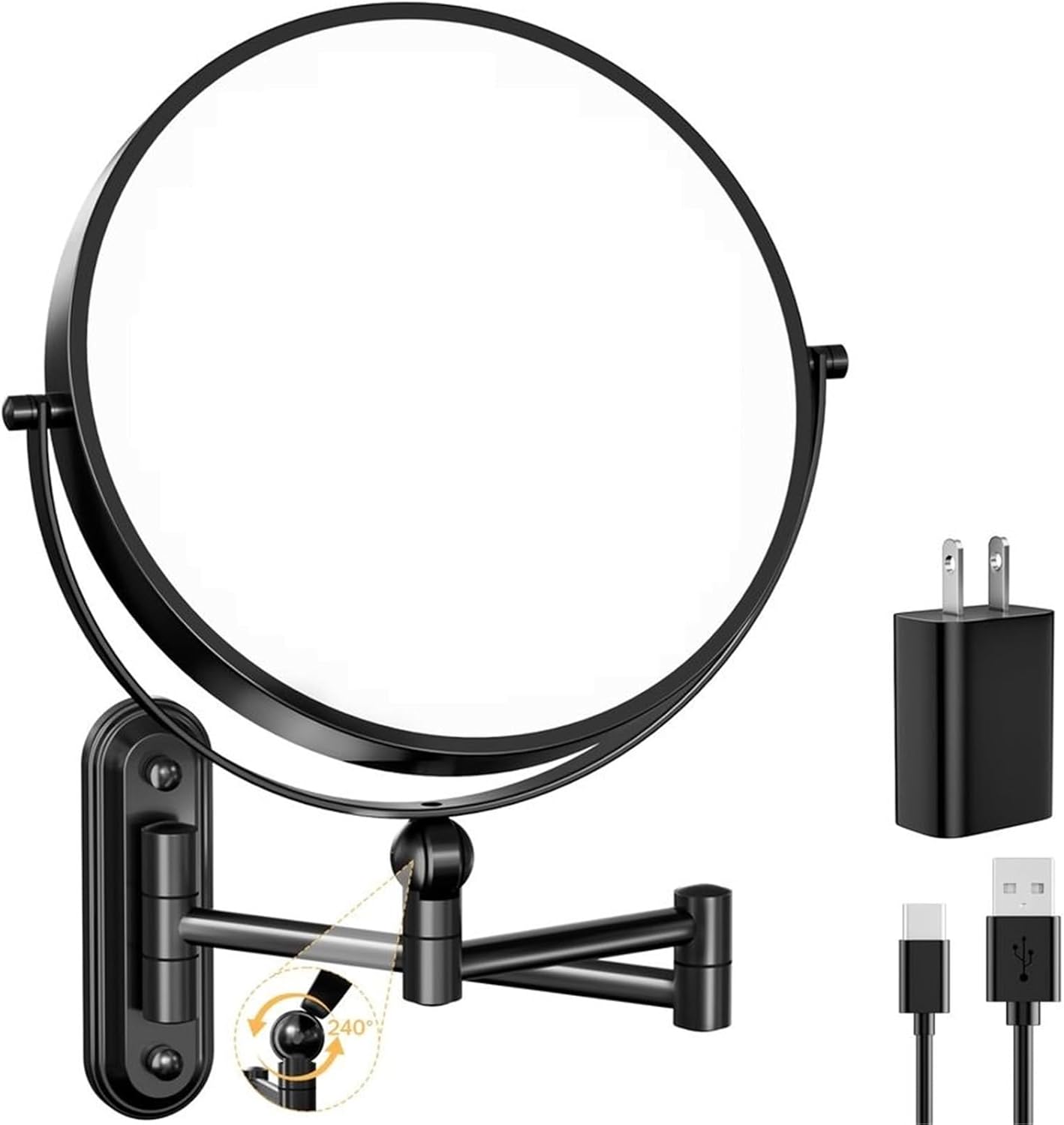 TwoFingersWidth Narrow Base Rechargeable Wall Mounted Lighted Makeup Mirror,3 Color Lights Dimmable Touch Screen,8 Inch LED Dou Black30x