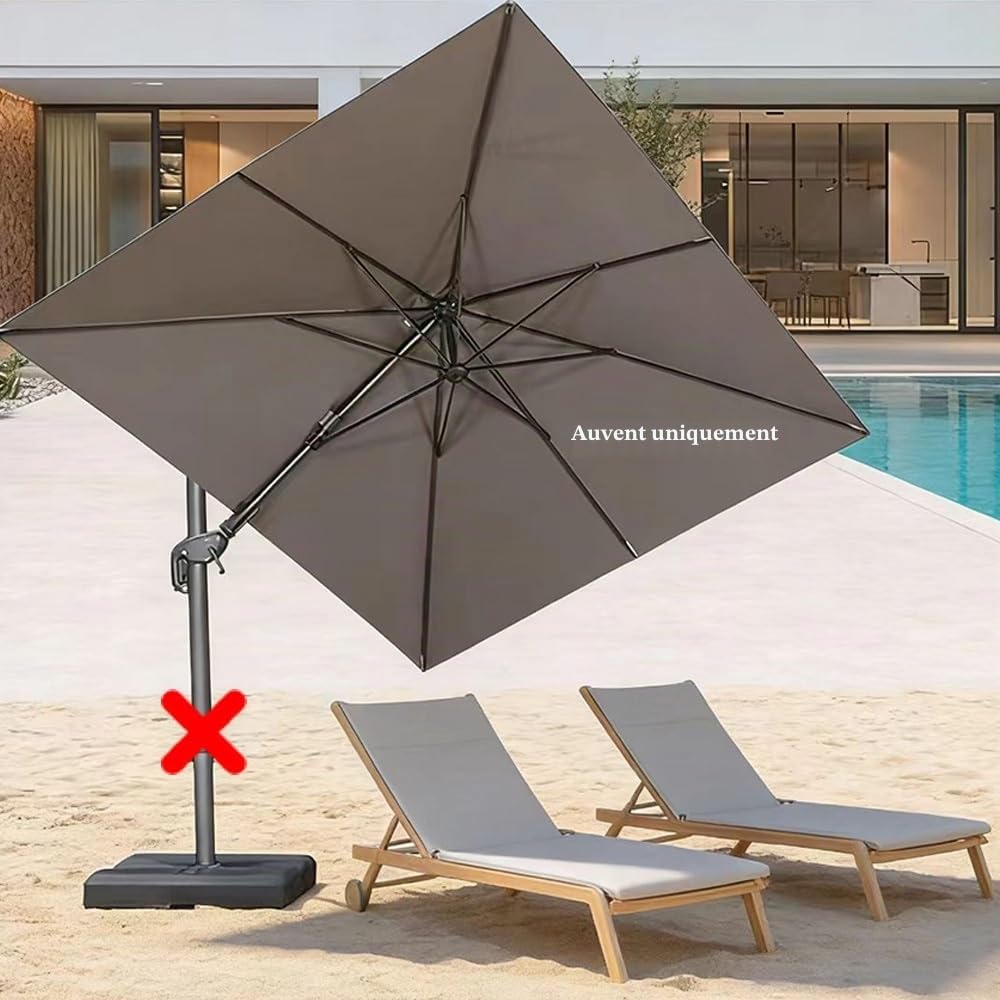 3.0x3.0m Housse De Rechange pour Parasol Rectangulaire Toile De Rechange pour Parasol Carré Dessus De Parapluie De Remplacement per Déporté Parapluie