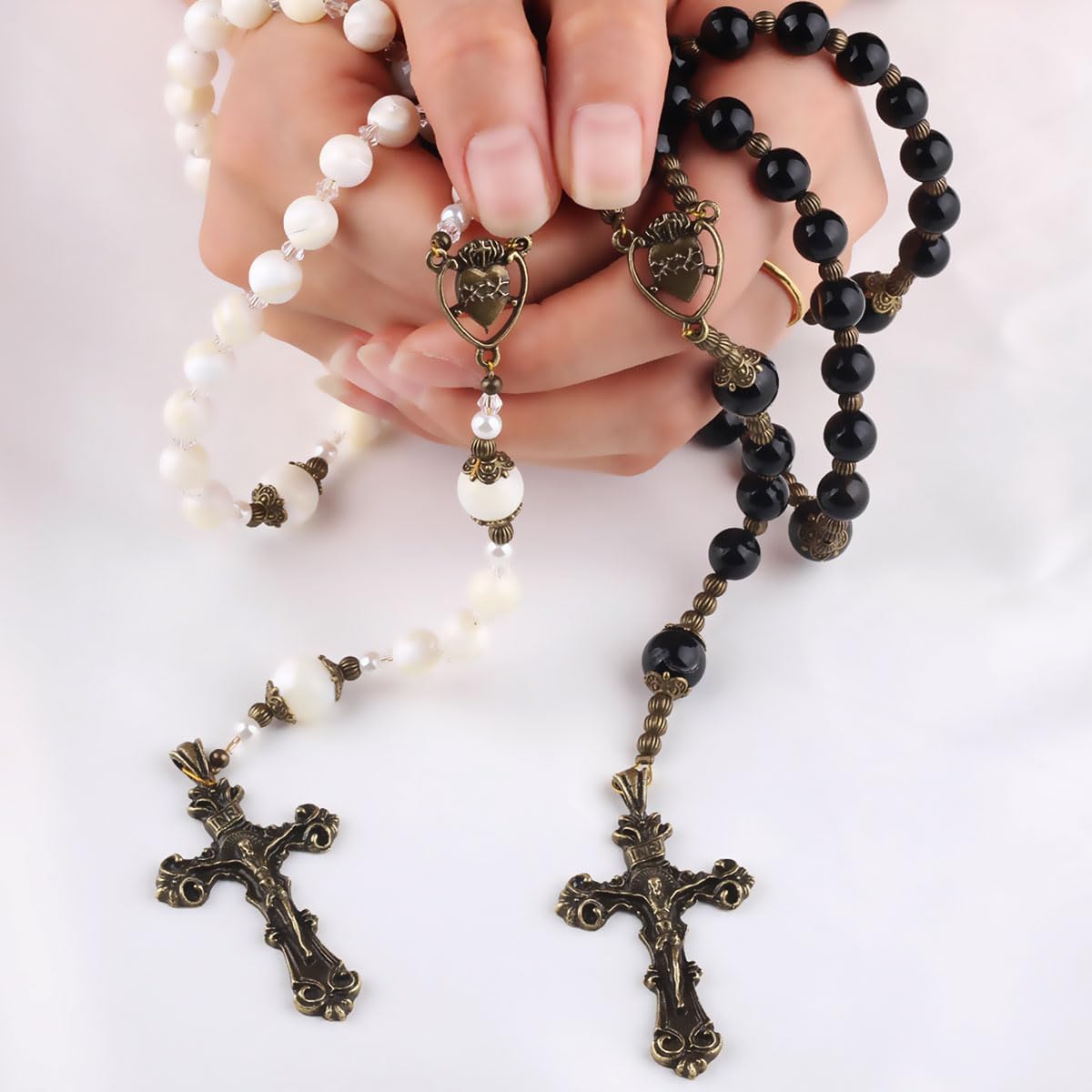 Elegant Wedding Rosary for Bride and Groom - His & Hers Matching Sacred Heart of Jesus Catholic Rosaries for Weddings, Anniversaries & Special Occasions - Image 3