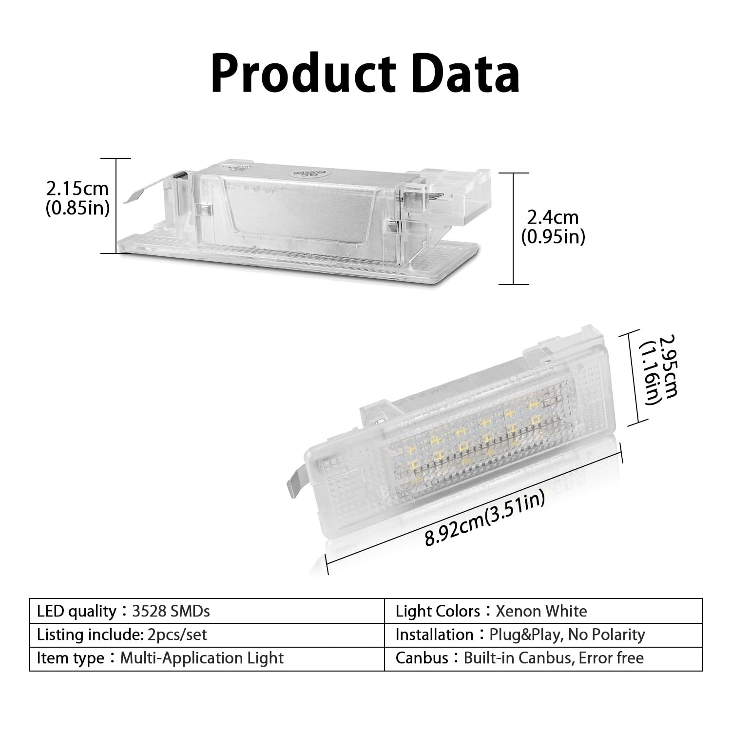 Luces LED para el Interior del Maletero, Luces para la Guantera, Compatibles con VW Golf MK4/5/6/7 Jetta Passat B6/7/8 CC S-cirocco Tiguan Seat Leon, etc., 2 modelos B, 24 mm de Profundidad