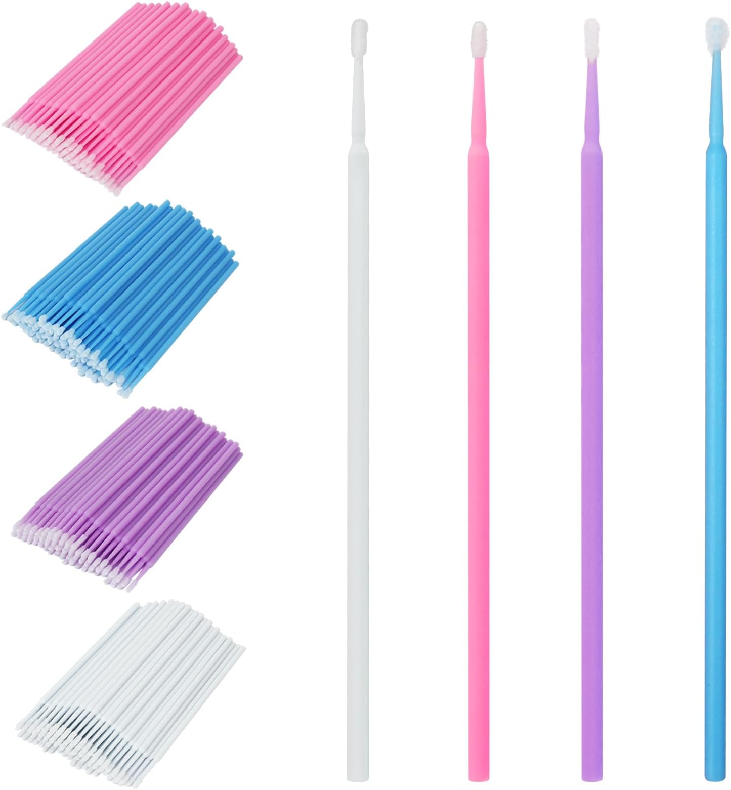 400pcs Micro Applicator Brushes, Disposable Eyelash Extension Brushes for Makeup, Oral and Dental (Purple+Blue+Pink+White)