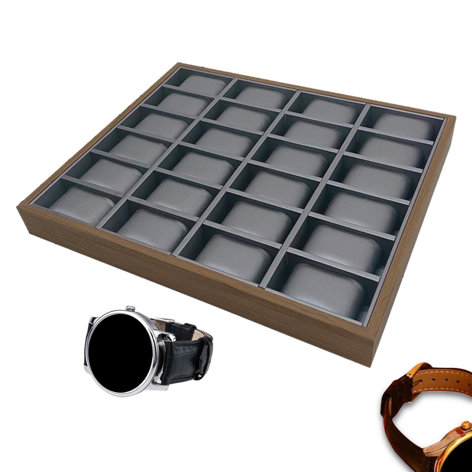 Elegante soporte para almacenamiento de relojes con 24 ranuras y organizador de joyas que incluye forro de terciopelo para mantener los accesorios