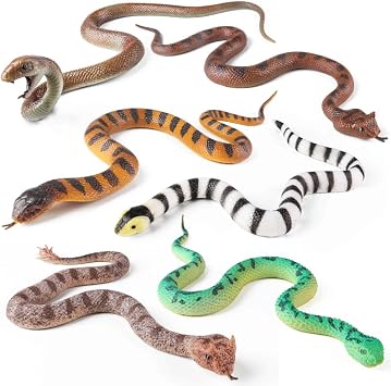 EOIVSH 6pcs Fake Snakes - Realistic Rubber Snakes Keep Birds Away - Snake Toys Set with King Cobra, Rattlesnake etc - Great for Halloween Prank Props
