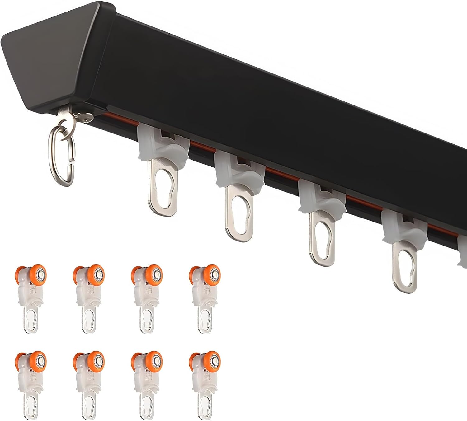 Seamless Curtain Rail Track Set 70-600cm, Anti-Light Leakage V Shape Aluminum Ceiling Rod, Mute Rollers for Smooth Operation, Black 95cm/3.11ft - Ideal for Home Decor