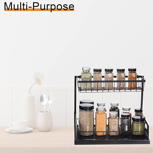 Miniatura 5 de uxcell Organizador para debajo del fregadero, organizador de armario extraíble de 2 niveles, estante deslizante debajo del gabinete de encimera,