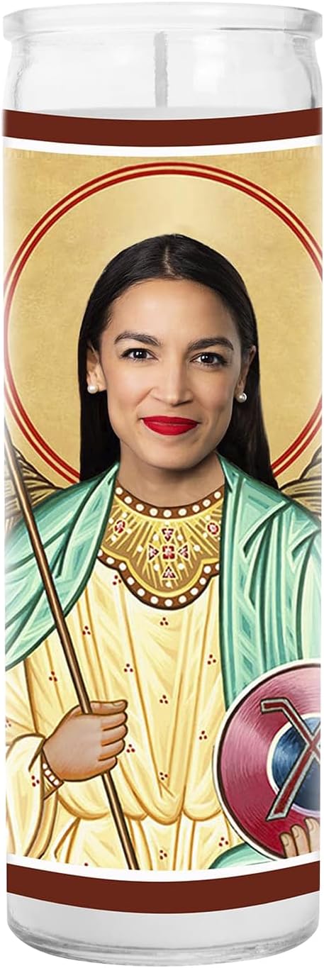 Alexandria Ocasio-Cortez Celebrity Glass Jar Candle – Unscented Handmade Soy Wax Votive AOC Candle – Unique Gift for Public Figure Fans – Home Decor Collectible for Living Room & Office