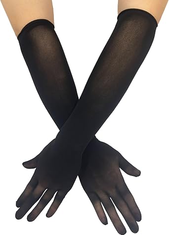 Womens Seamless Nylon Mesh Ultra-thin Sheer Opera Length Glove Mittens