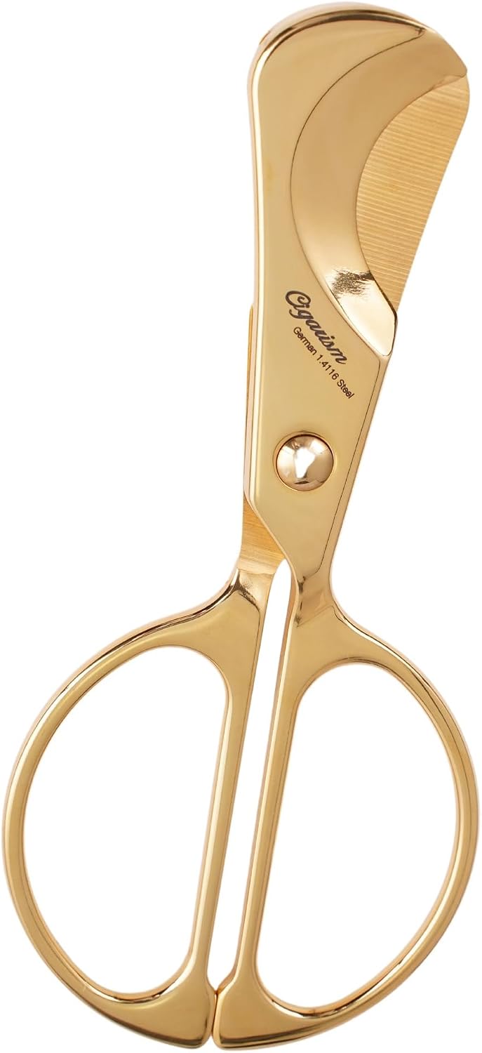 24k Gold Plated Cigar Scissors Hand-Polished Stainless Steel Blades Small Size Cigar Cutter (Gold)