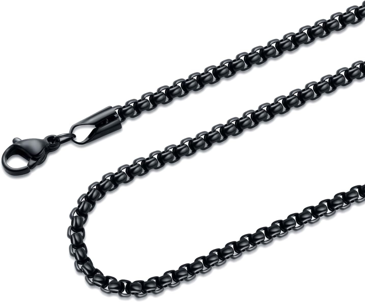 Fiusem Box Chain for Men, Silver Tone/14K Gold Plated/Black Stainless Steel Necklace for Men and Women, Width 2/2.5/3/4/5mm, Length 18-28 Inches - Image 9