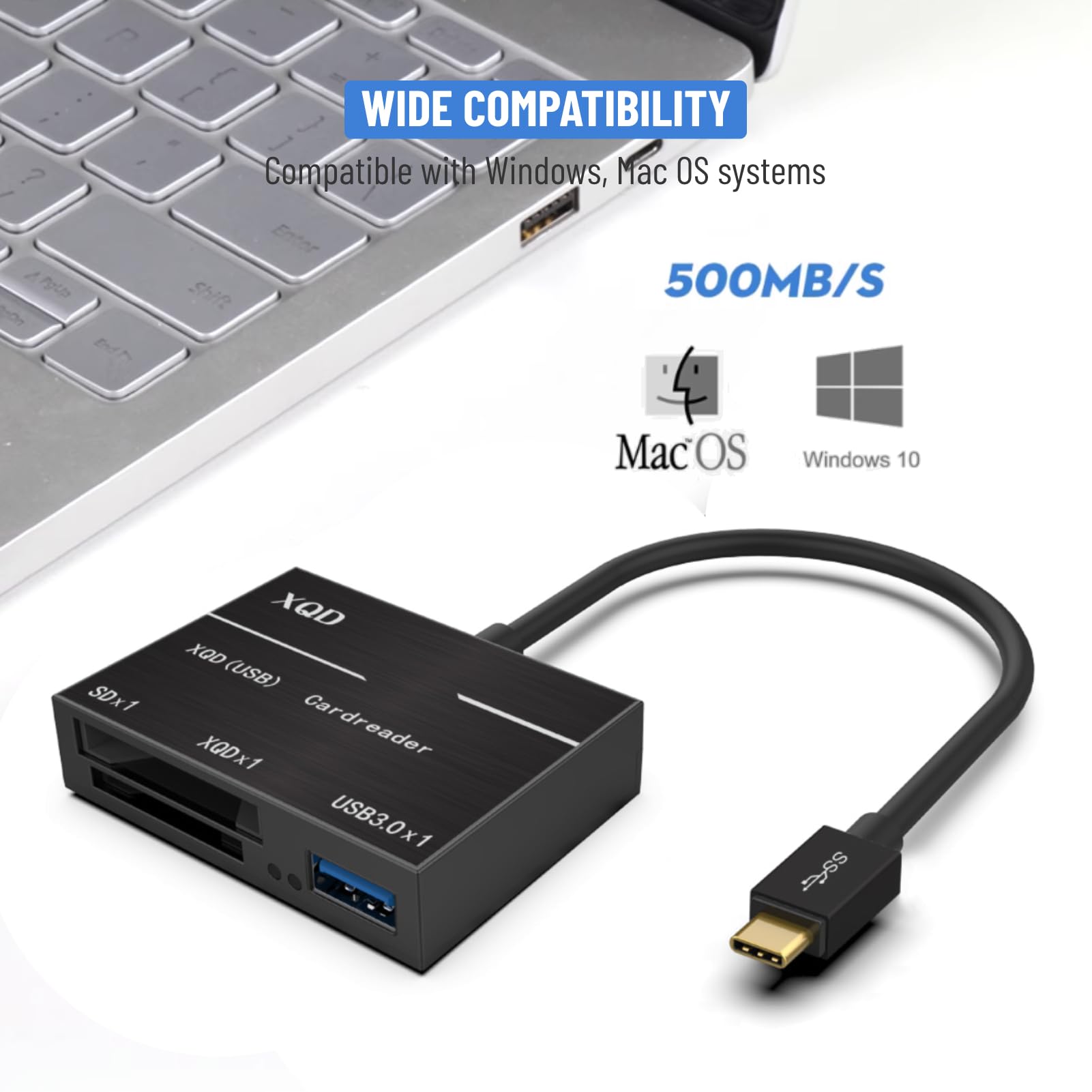 Lettore di schede SD XQD USB 3.0,USBA/Type C XQD/SD Card Reader, doppio slot, lettore di schede di memoria, compatibile con Sony G/M Series, Lexar Mark Cards,Sony G Series, per Windows/Mac OS/Linux