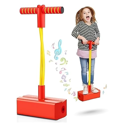 CRIYALE Pogo Jumper for Kids Fun & Safe Pogo Stick for Toddler | Durable & Bungee Stick for Age 3 & up, Support up to 250lbs | Jumping Promote Growing Taller Makes Squeaky Sound Improve Balance (Red)