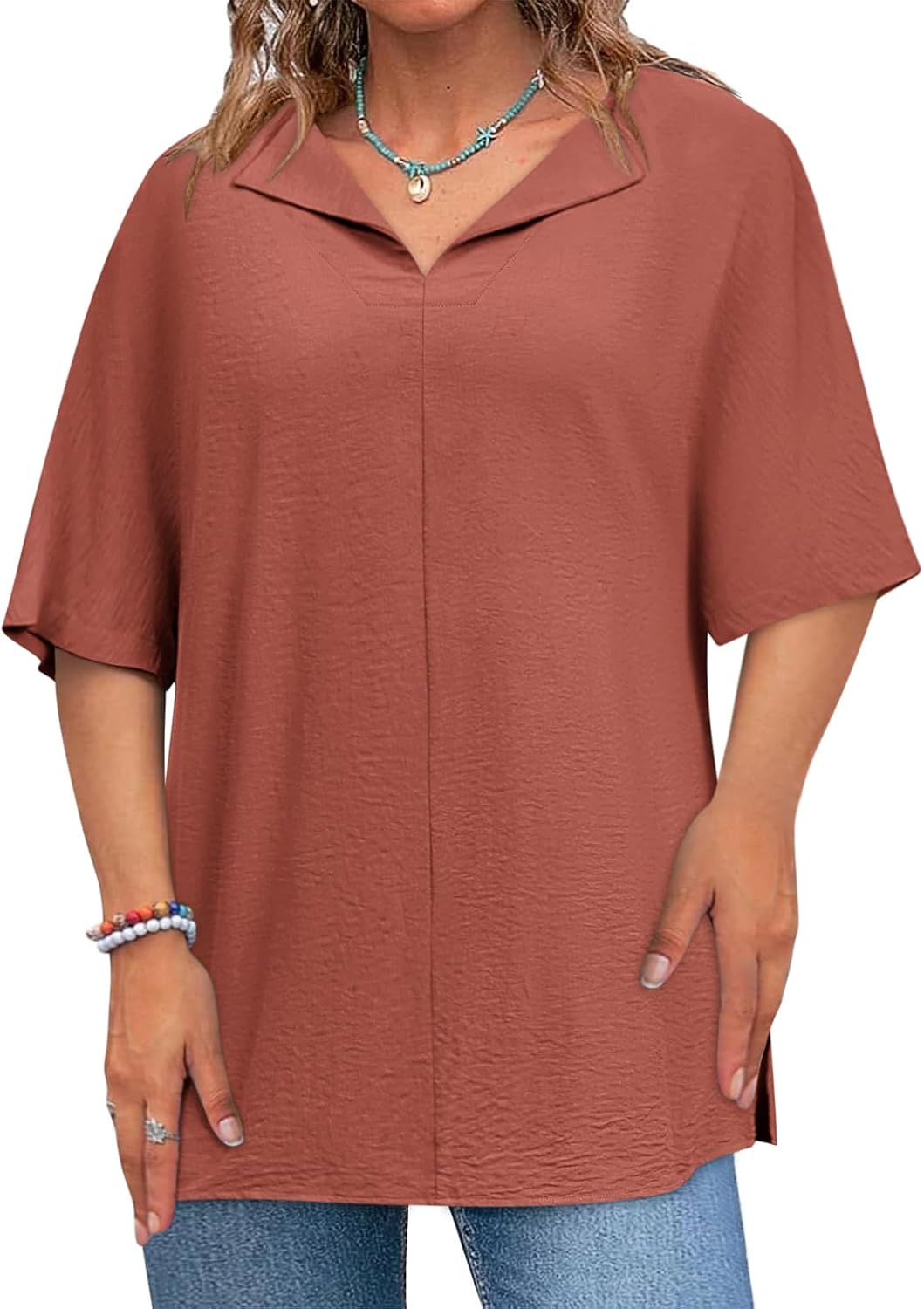 Lueluoye Womens Plus Size Tops Short Sleeve V Neck Tee Blouse Summer Loose Fit Casual Tunic Top XL-5XL