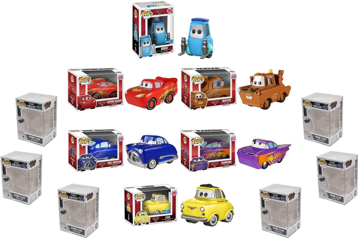 Funko Disney Pixar Cars + Protector: Pop! Animation Vinyl Figure (Bundled with ToyBop Box Protector Collector Case) (Set of 6)