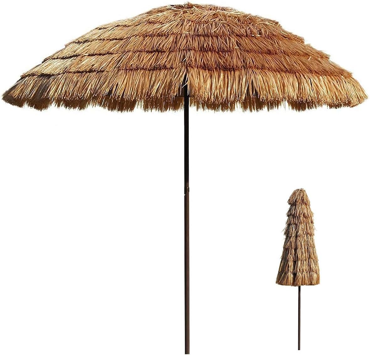 New 6.5ft Hawaiian Beach Umbrella,Thatch Patio Umbrella Outdoor Umbrella,for Lawn Pool Backyard Garden Parasol with Tiltable 45° and Portable Windproof