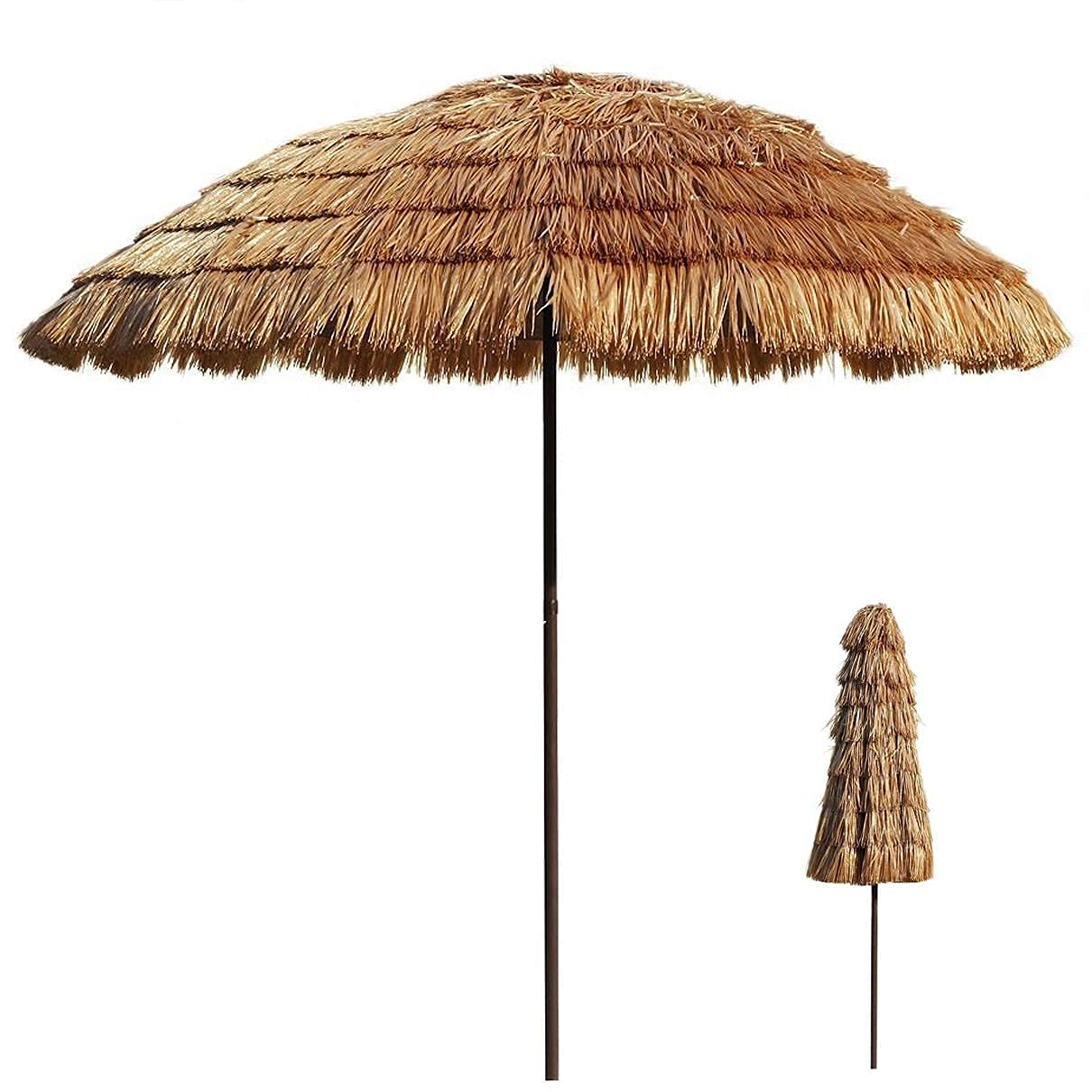 HLTYGWX Parasol tarasowy 2,25 m / 7,4 stopy, parasol stołowy na zewnątrz, mały parasol z korbą i przyciskiem odchylania, 8 żeberek, niebieski, zielony, beżowy