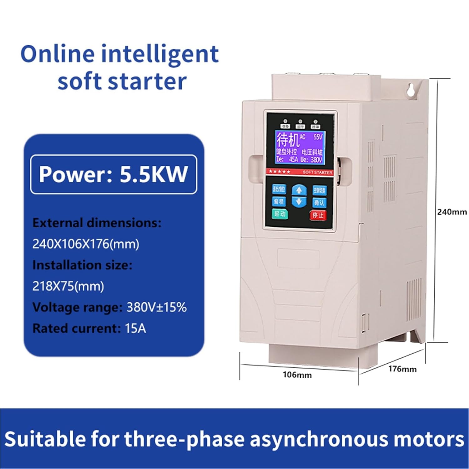 Online Soft Starter 5.5KW-75KW Three-Phase 380V Starter Cabinet Motor Water Pump Online Soft Starter(7.5KW-380V)