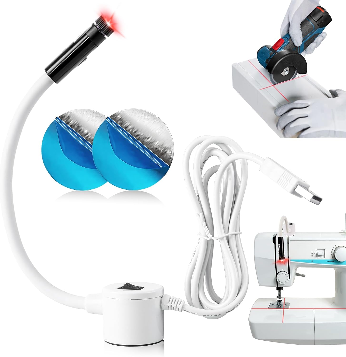 Sewing Machine Positioning Quilting Light ，Magnetic Adjustable Laser Guide with 360° Flexible Arm & Crosshair Projection for Quilting & Stitching, Sewing Light Tool for Beginners & Home DIY