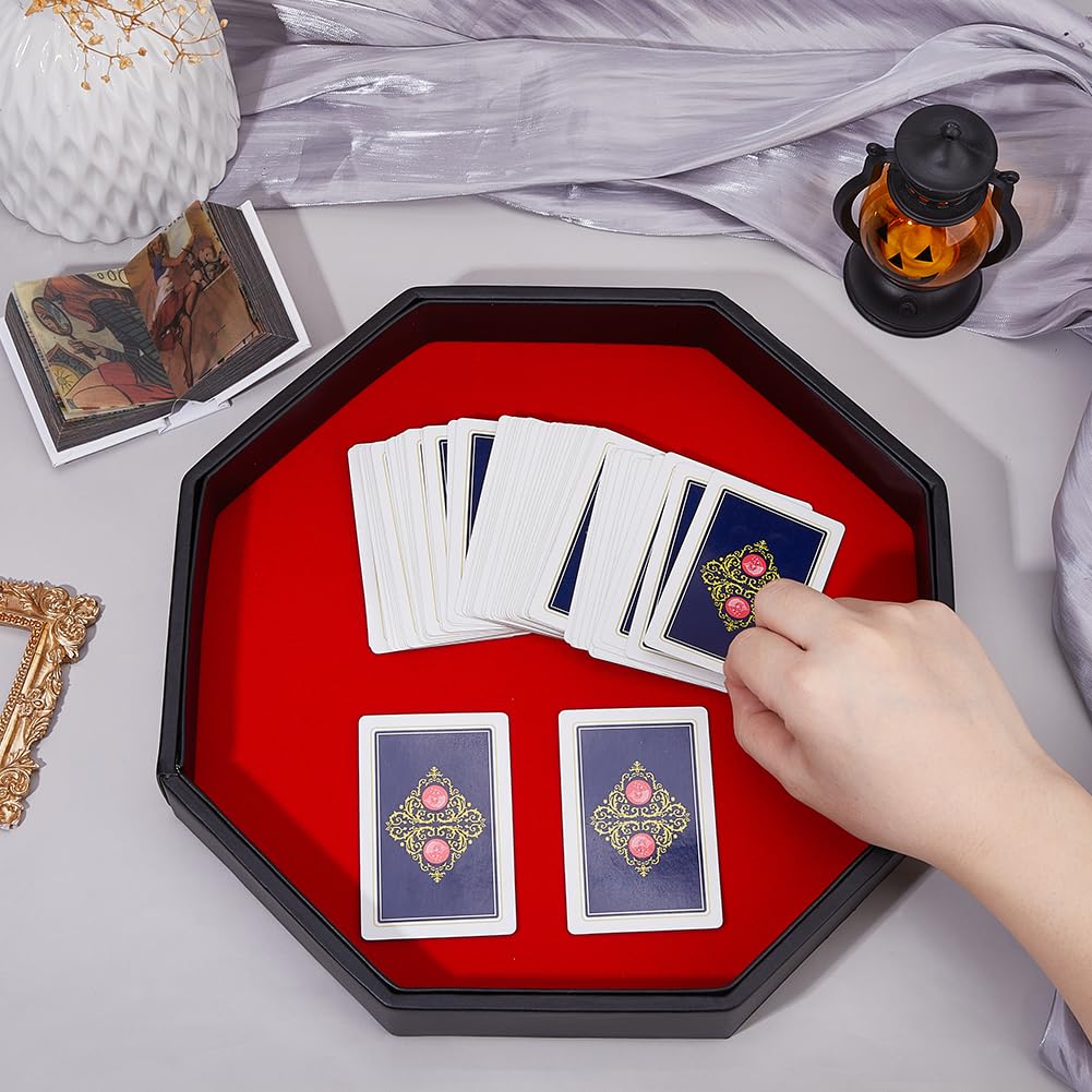 DICOSMETIC 1Pc Dice Tray Wood Imitation PU Leather Dice Rolling Holder Octagon Storage Tray Black Red Dice Mat for RPG DND Table Games Holiday Party Accessories - Image 3