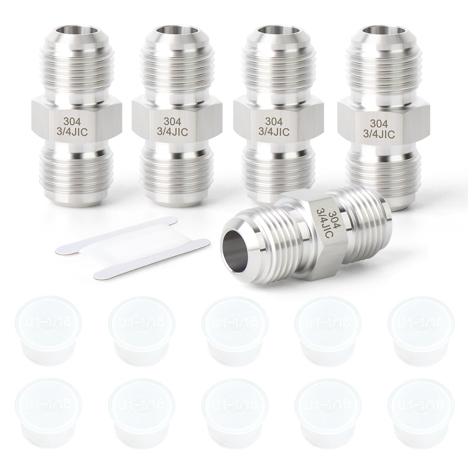 TAISHER 5PCS Forging of 304 Stainless Steel JIC Flare Tube Fittings, 3/4" JIC Male x 3/4" JIC Male, Union