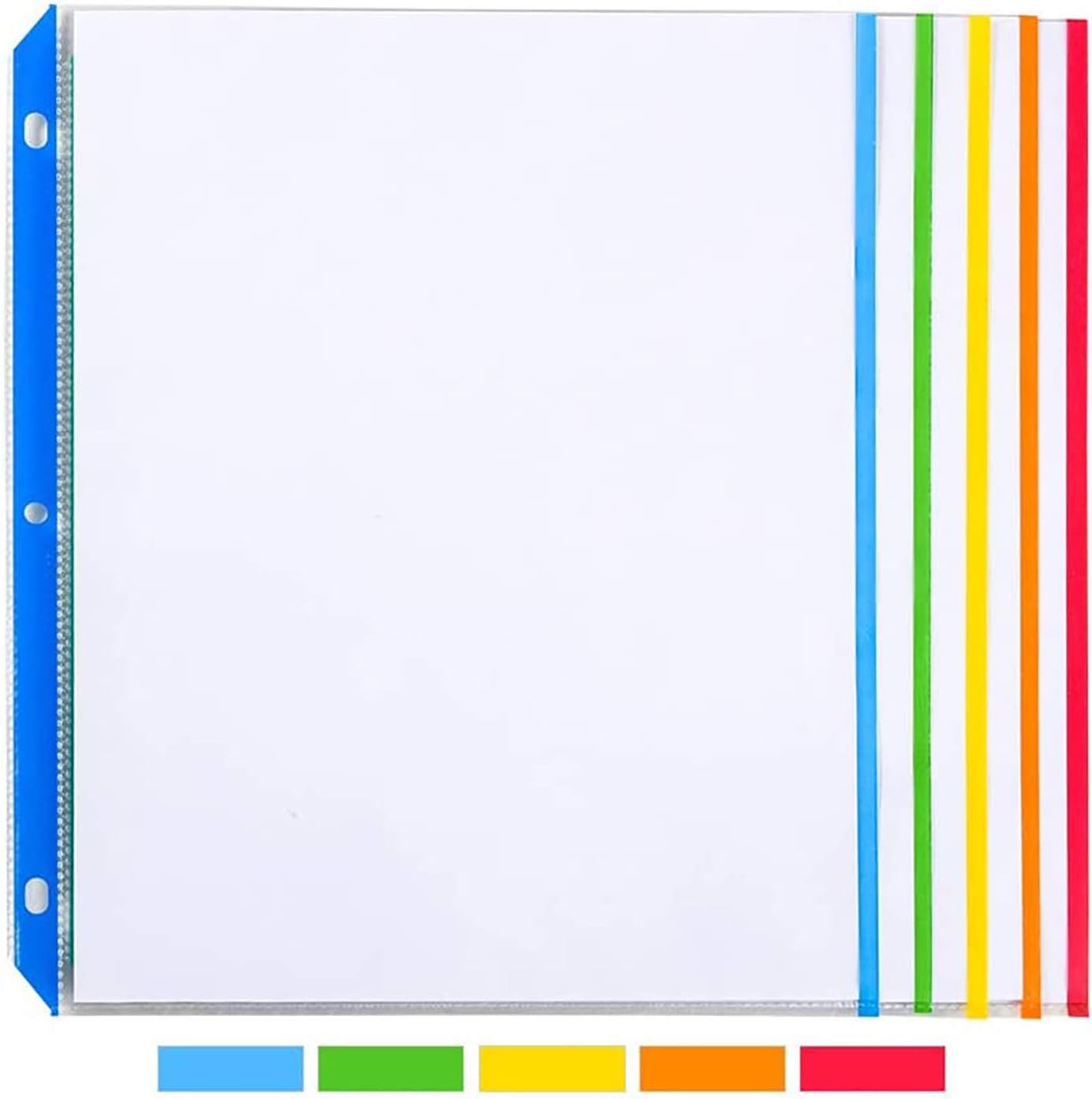 Sooez Clear Sheet Protectors, Medium Weight Color Coded Edges Page Protectors for Quick Reference, Clear Plastic Sleeves for Binders, Top Loading Paper Protector Acid Free Letter Size, 50 Pack