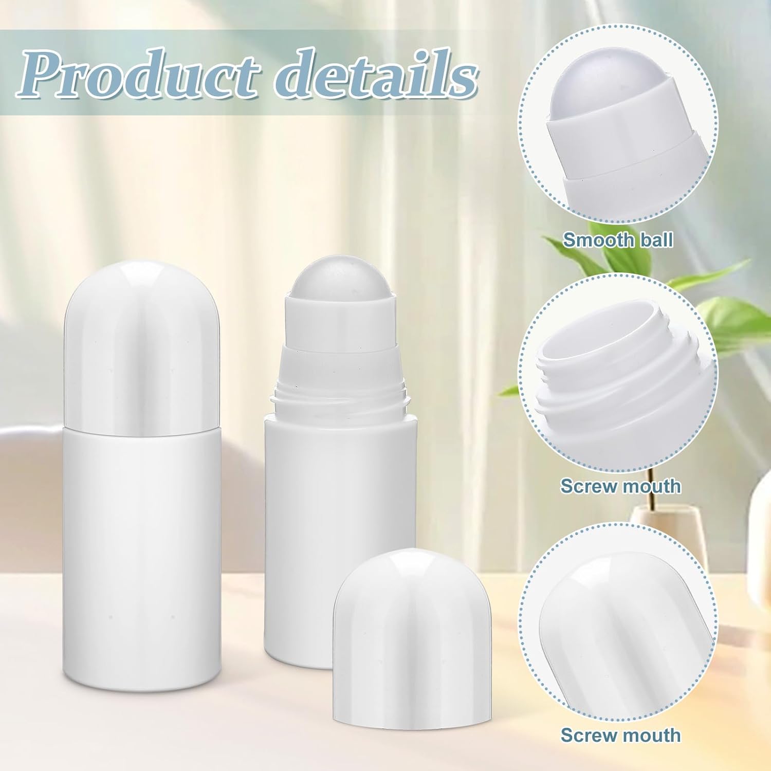 AceOrbit 30Pcs 1.7oz/50ml Roll-on Bottles Empty Refillable Bottle White Plastic Roller Ball Applicator Anti-perspirant Leak proof Container for DIY Deodorants Massage Essential Oils Fragrances Perfume
